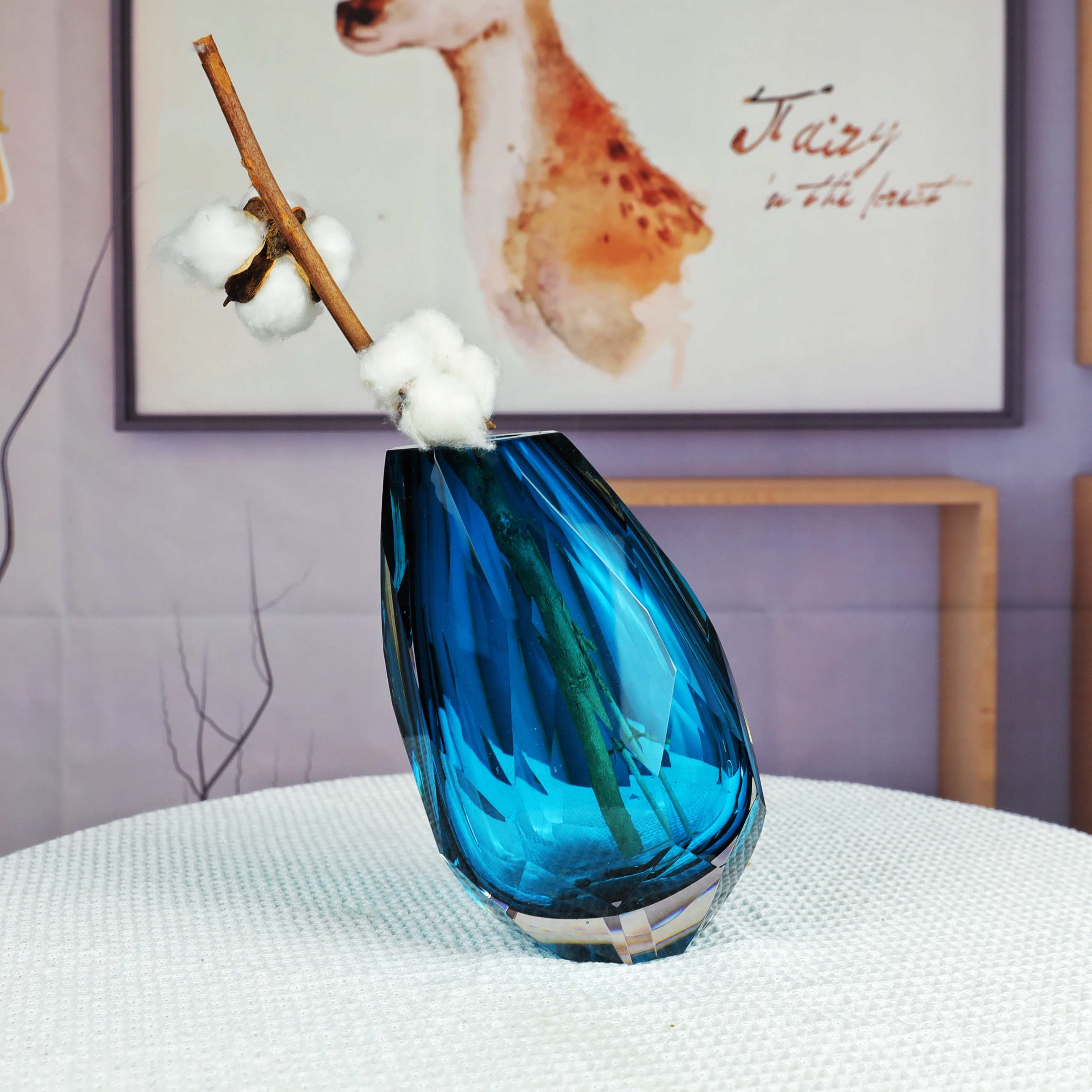 Blue geometric glass vase HP827	