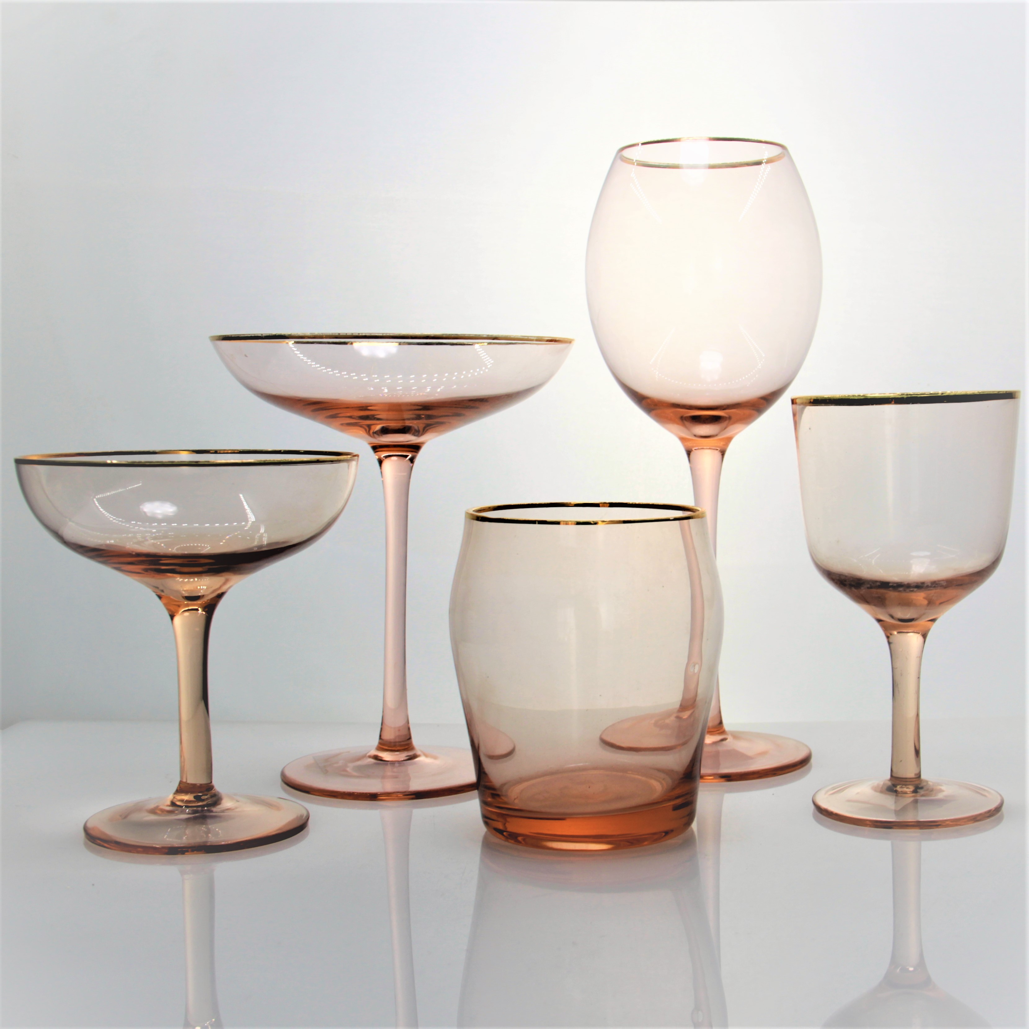 Hand Blown Crystal Gold Rimmed Red Wine Glasses Champagne Flutes Coupe Glass Set