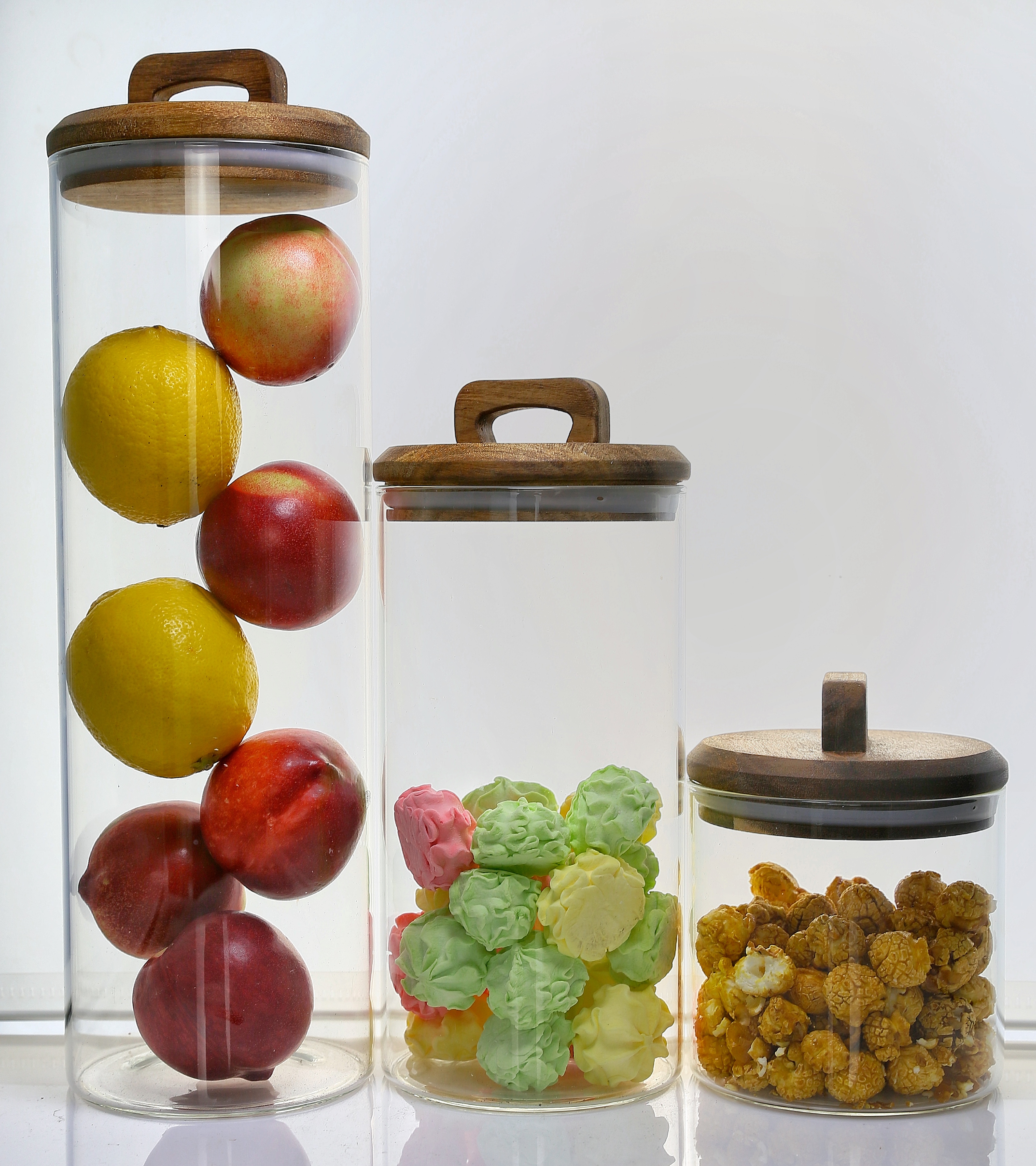 Custom Storage Jar for Food Cylinder Glass Storage Containers Jars with Wooden Lids GZ1819	