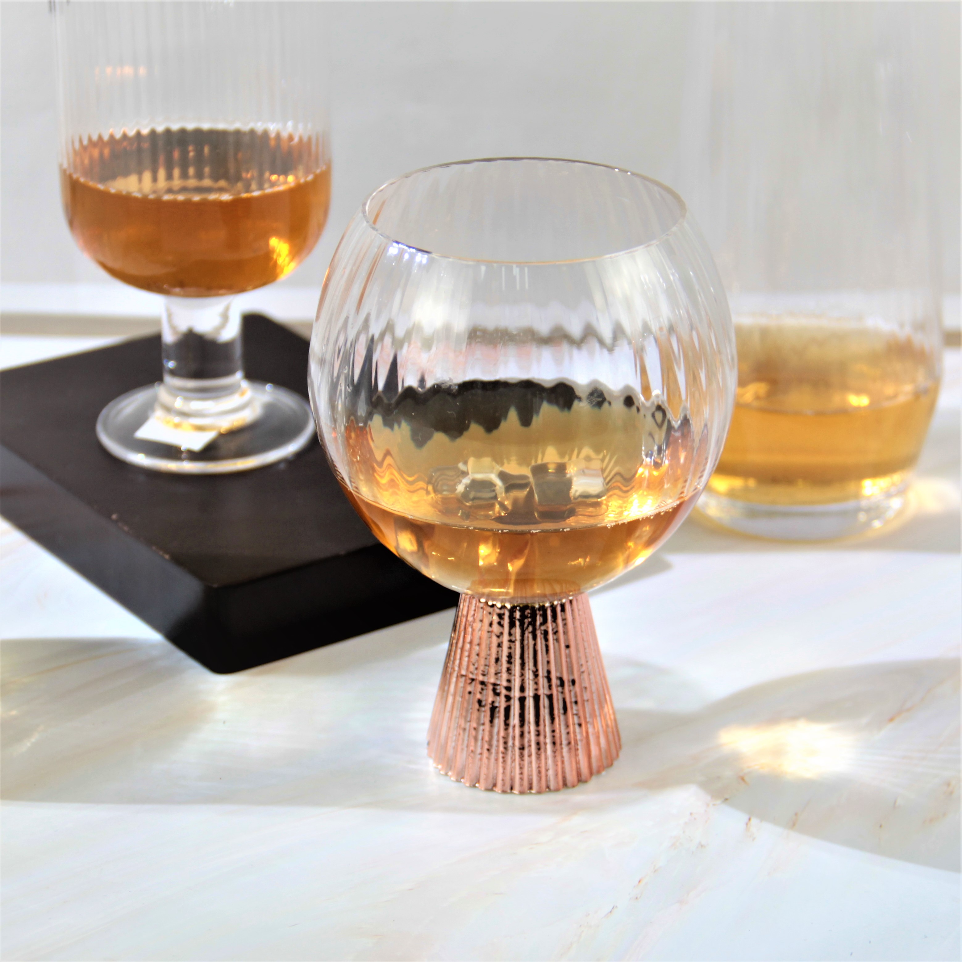 Rose Gold Plated Ribbed Gin Glass Wine Glasses CXW1439