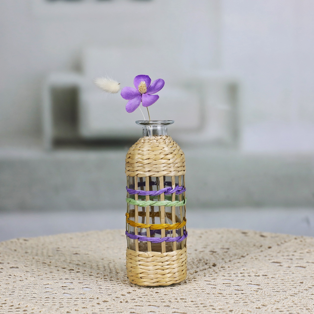 Custom Colored Modern Design Small Round Glass Bud Vase With Paper Wrapped BZ084	